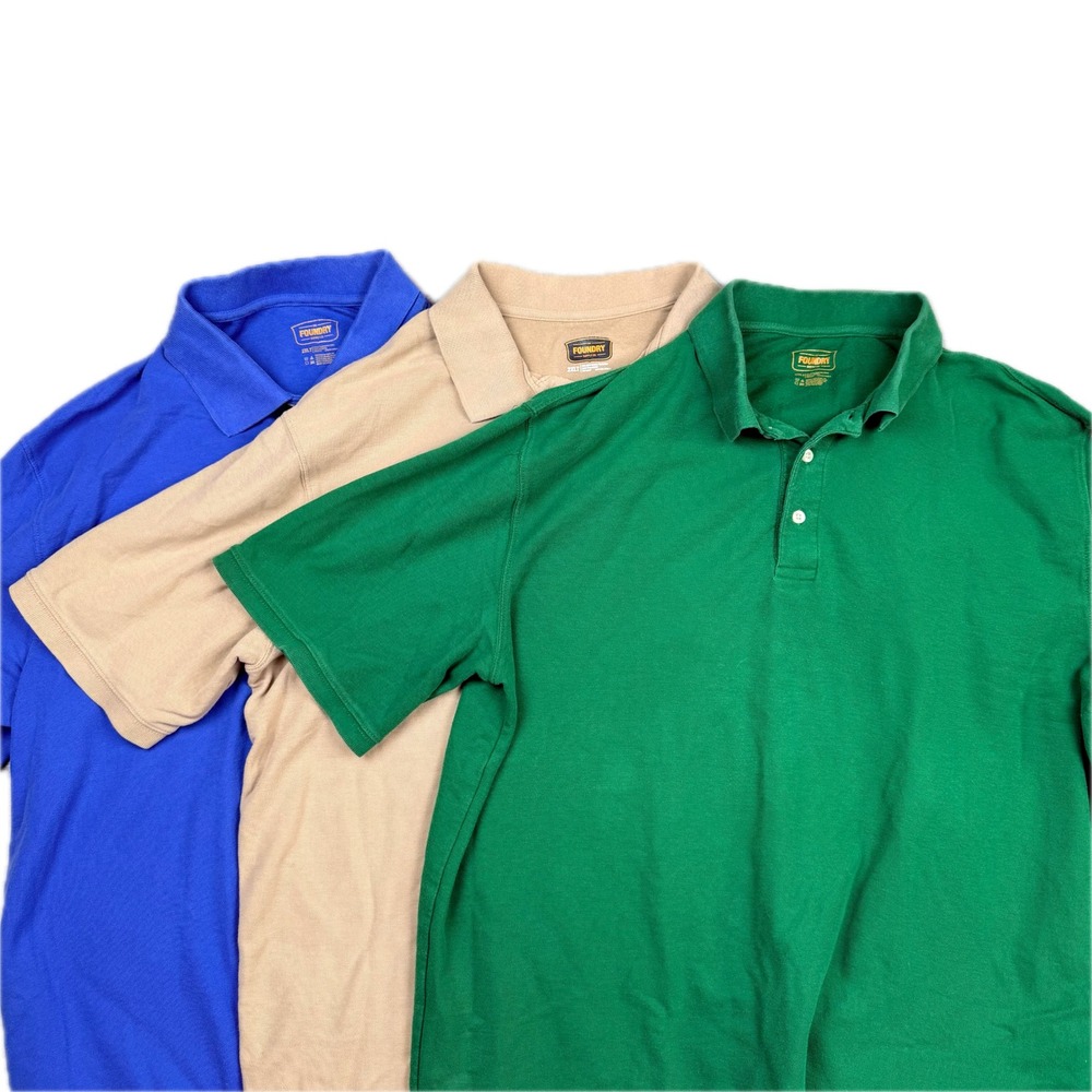 Foundry Supply Co Mens 2XLT Polo Shirt Bundle 3 Pack Tan Green Blue Tall Big